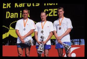 LEN European LC Championship 1997100 Breast, MenKaroly Guttler, HUN, 2ndAlexander Goukov, BLR, 1stDaniel Malek, CZE, 3rd