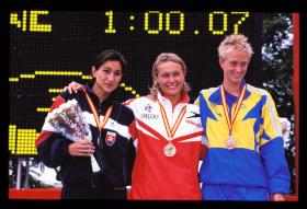 LEN European LC Championship 1997100 Fly, WomenMartina Moravcova, SVK, 2ndMette Jacobsen, DEN, 1stJohanna Sjoberg, SWE, 3rd