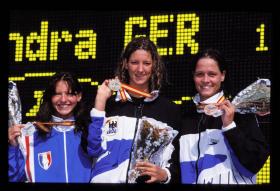 LEN European LC Championship 1997100 Back, MenRoxana Maracineanu, FRA, 2ndAntje Buschschulte, GER, 1stSandra Volker, GER, 3rd