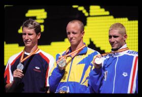 LEN European LC Championships 1997100 Fly, MenDenis Silantiev, UKR, 2ndLars Frolander, SWE, 1stFranck Esposito, FRA, 3rd