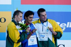 2005 FINA World LC Championships100 Free Medallists, MenRoland Schoeman, 2nd, RSAFilippo Magnini, 1st, ITARyk Neethling, 3rd, RSA
