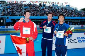 2005 FINA World LC Championships200 Breast, MenMike Brown, 2nd, CANBrendan Hansen, 1st, USAGenki Imamura, 3rd, JPN