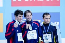 2005 FINA World LC Championships100 Fly Medallists, MenMichael Phelps, 2nd, USAIan Crocker, 1st, USAAndriy Serdinov, 3rd, UKRWorld Record
