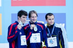 2005 FINA World LC Championships100 Fly Medallists, MenMichael Phelps, 2nd, USAIan Crocker, 1st, USAAndriy Serdinov, 3rd, UKRWorld Record